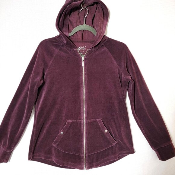 Style & Co Sport Womens Hooded Jacket Small Full Zip Snap Pockets Deep Plum - Picture 1 of 11